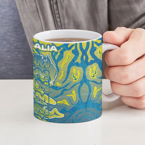 Australia National Swimming Team Ceramic Mug Aboriginal Shark Dot Pattern Ocean Art
