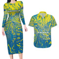 Australia National Swimming Team Couples Matching Long Sleeve Bodycon Dress and Hawaiian Shirt Aboriginal Shark Dot Pattern Ocean Art