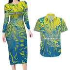 Australia National Swimming Team Couples Matching Long Sleeve Bodycon Dress and Hawaiian Shirt Aboriginal Shark Dot Pattern Ocean Art