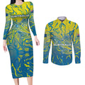 Australia National Swimming Team Couples Matching Long Sleeve Bodycon Dress and Long Sleeve Button Shirt Aboriginal Shark Dot Pattern Ocean Art
