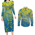 Australia National Swimming Team Couples Matching Long Sleeve Bodycon Dress and Long Sleeve Button Shirt Aboriginal Shark Dot Pattern Ocean Art