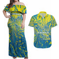 Australia National Swimming Team Couples Matching Off Shoulder Maxi Dress and Hawaiian Shirt Aboriginal Shark Dot Pattern Ocean Art