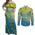 Australia National Swimming Team Couples Matching Off Shoulder Maxi Dress and Long Sleeve Button Shirt Aboriginal Shark Dot Pattern Ocean Art
