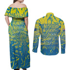 Australia National Swimming Team Couples Matching Off Shoulder Maxi Dress and Long Sleeve Button Shirt Aboriginal Shark Dot Pattern Ocean Art