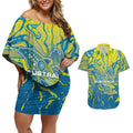 Australia National Swimming Team Couples Matching Off Shoulder Short Dress and Hawaiian Shirt Aboriginal Shark Dot Pattern Ocean Art