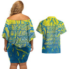 Australia National Swimming Team Couples Matching Off Shoulder Short Dress and Hawaiian Shirt Aboriginal Shark Dot Pattern Ocean Art