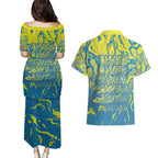 Australia National Swimming Team Couples Matching Puletasi and Hawaiian Shirt Aboriginal Shark Dot Pattern Ocean Art