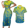 Australia National Swimming Team Couples Matching Short Sleeve Bodycon Dress and Hawaiian Shirt Aboriginal Shark Dot Pattern Ocean Art