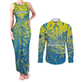Australia National Swimming Team Couples Matching Tank Maxi Dress and Long Sleeve Button Shirt Aboriginal Shark Dot Pattern Ocean Art