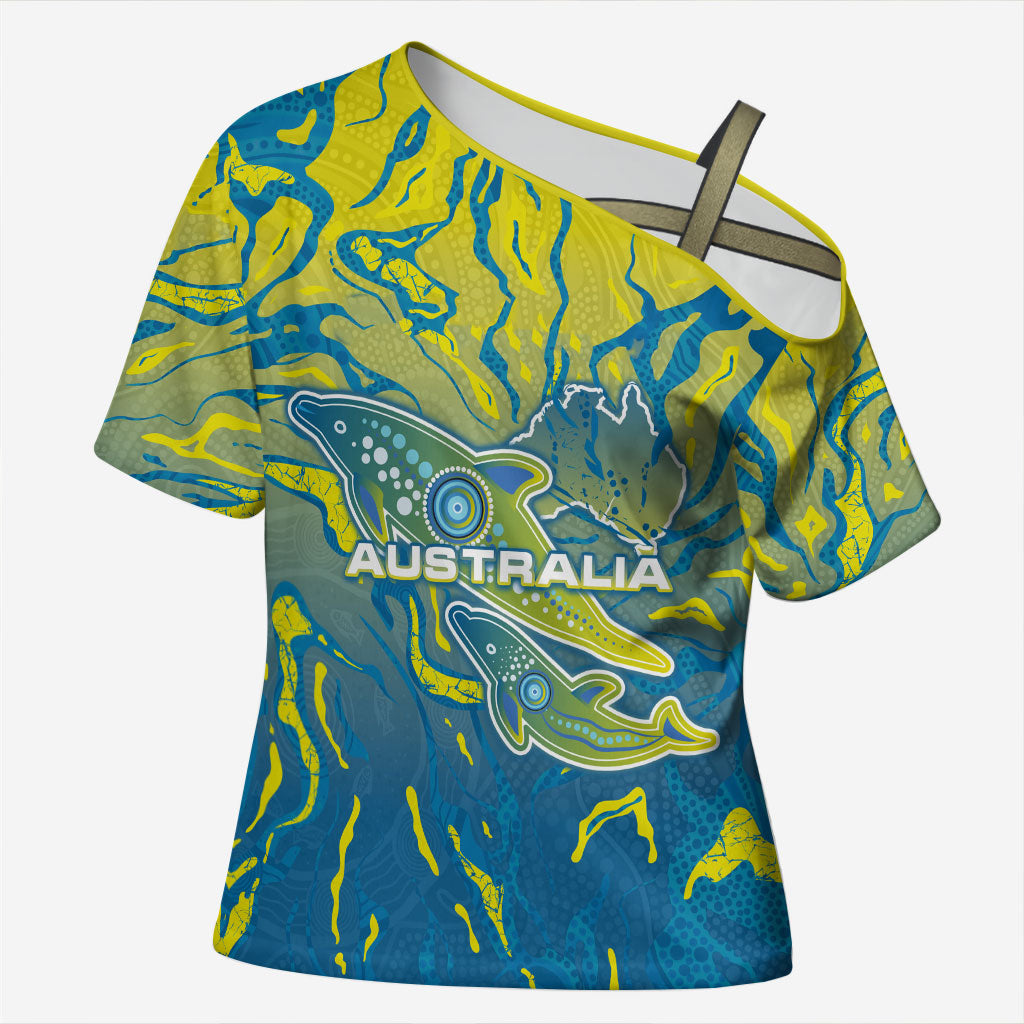 Australia National Swimming Team Cross Shoulder Shirt Aboriginal Shark Dot Pattern Ocean Art