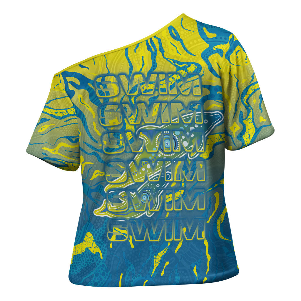 Australia National Swimming Team Cross Shoulder Shirt Aboriginal Shark Dot Pattern Ocean Art