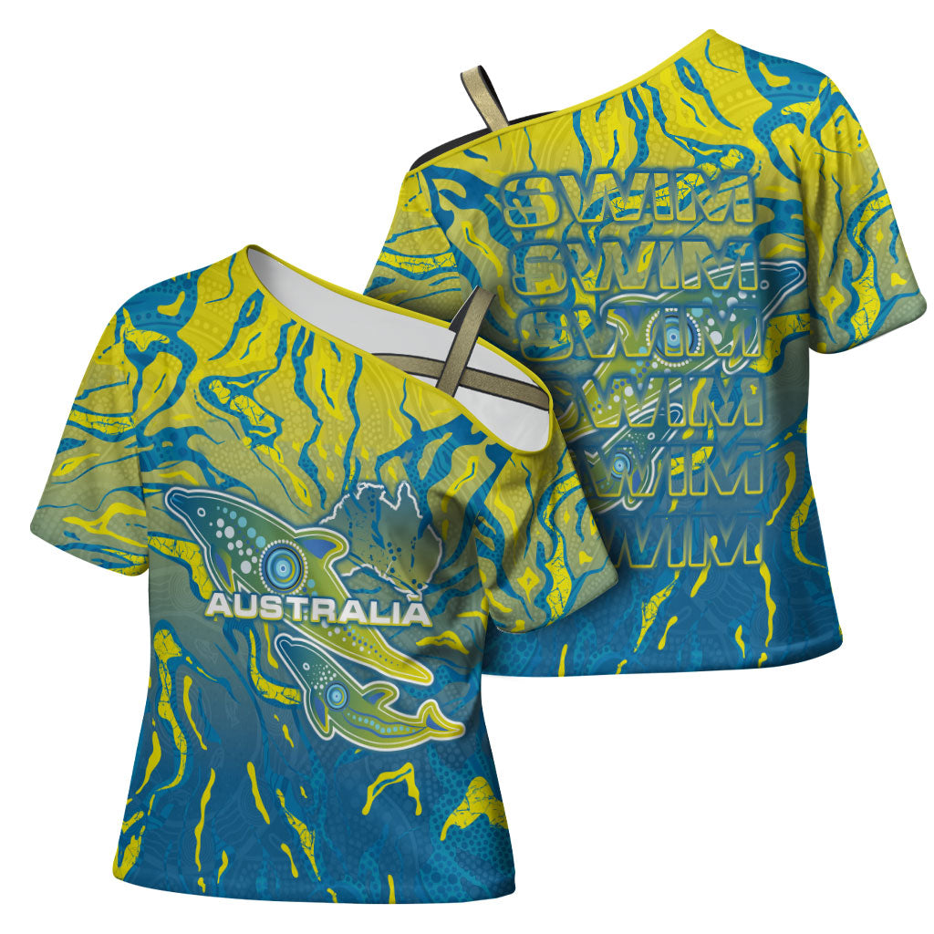 Australia National Swimming Team Cross Shoulder Shirt Aboriginal Shark Dot Pattern Ocean Art