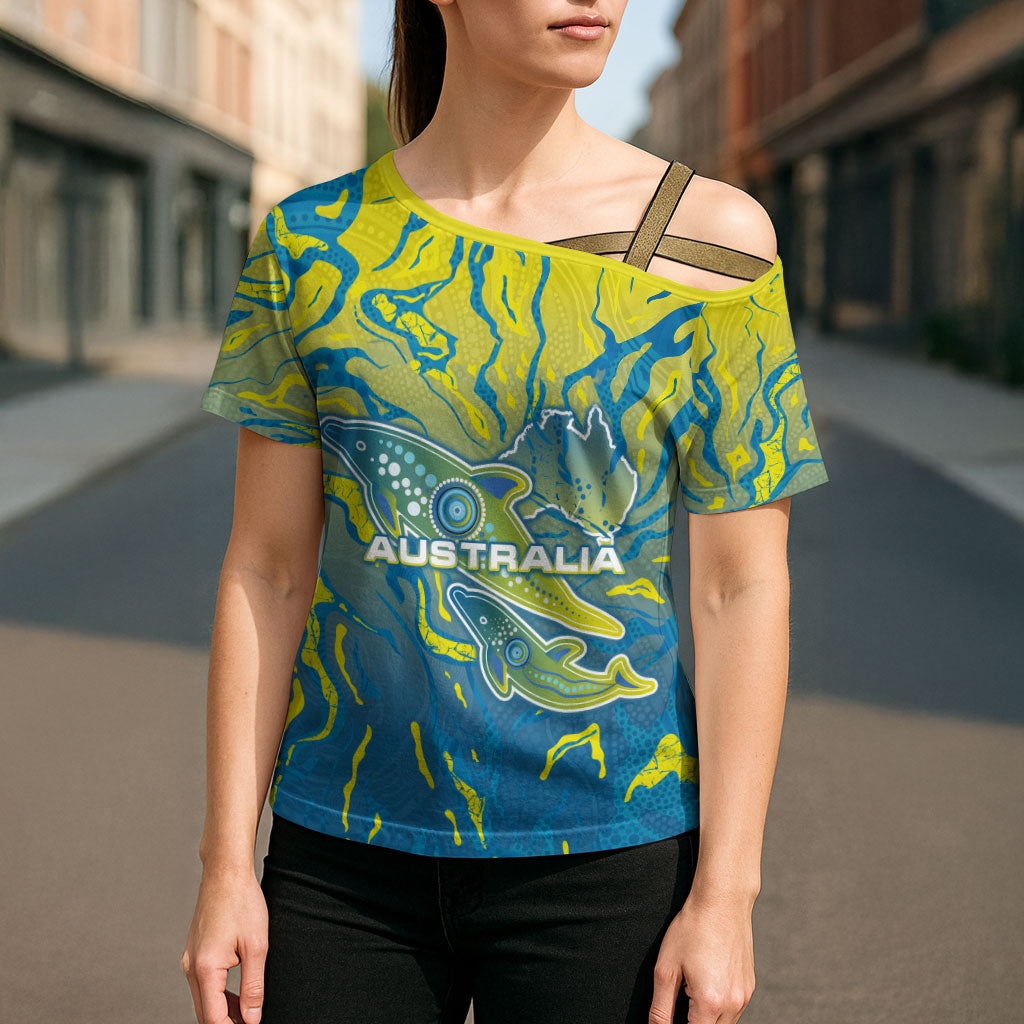 Australia National Swimming Team Cross Shoulder Shirt Aboriginal Shark Dot Pattern Ocean Art