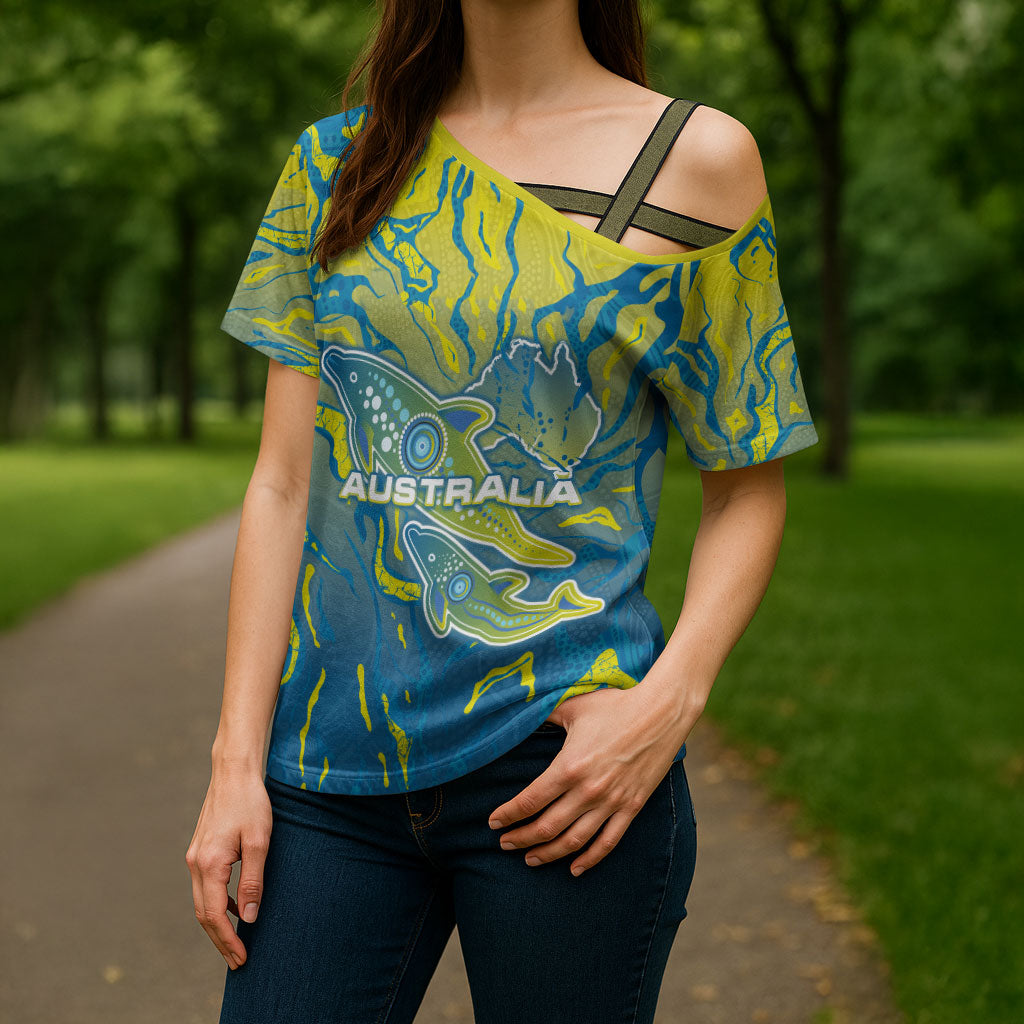 Australia National Swimming Team Cross Shoulder Shirt Aboriginal Shark Dot Pattern Ocean Art