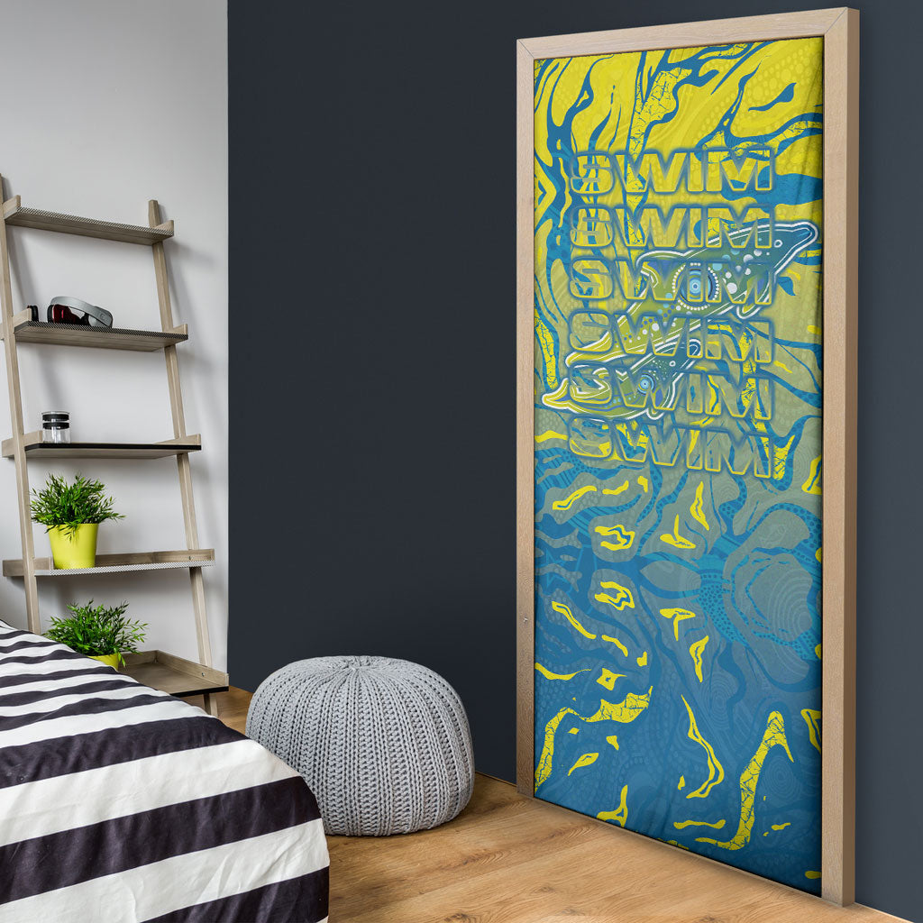 Australia National Swimming Team Door Cover Aboriginal Shark Dot Pattern Ocean Art