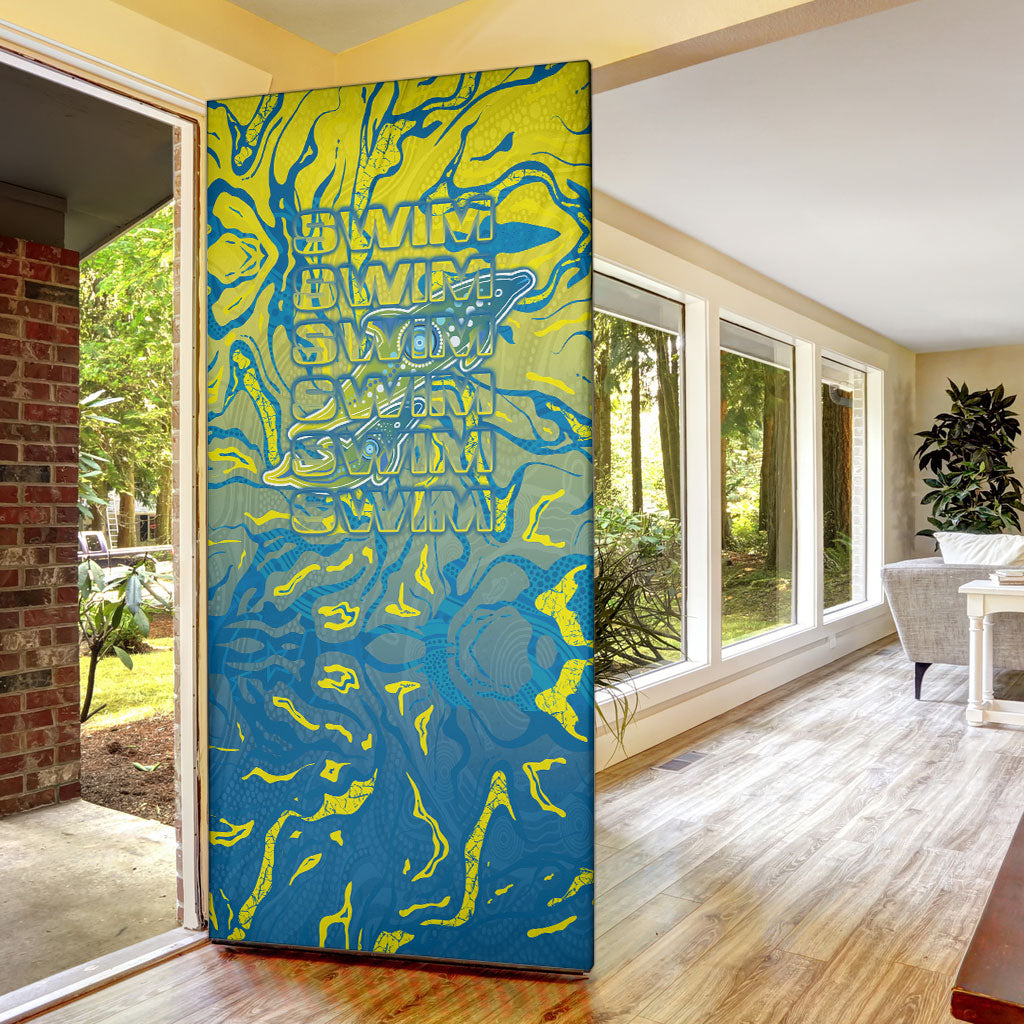 Australia National Swimming Team Door Cover Aboriginal Shark Dot Pattern Ocean Art