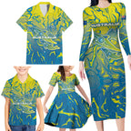 Australia National Swimming Team Family Matching Long Sleeve Bodycon Dress and Hawaiian Shirt Aboriginal Shark Dot Pattern Ocean Art