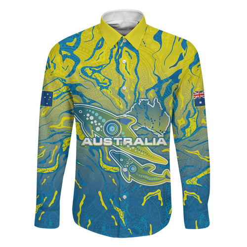 Australia National Swimming Team Family Matching Long Sleeve Bodycon Dress and Hawaiian Shirt Aboriginal Shark Dot Pattern Ocean Art