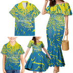 Australia National Swimming Team Family Matching Mermaid Dress and Hawaiian Shirt Aboriginal Shark Dot Pattern Ocean Art