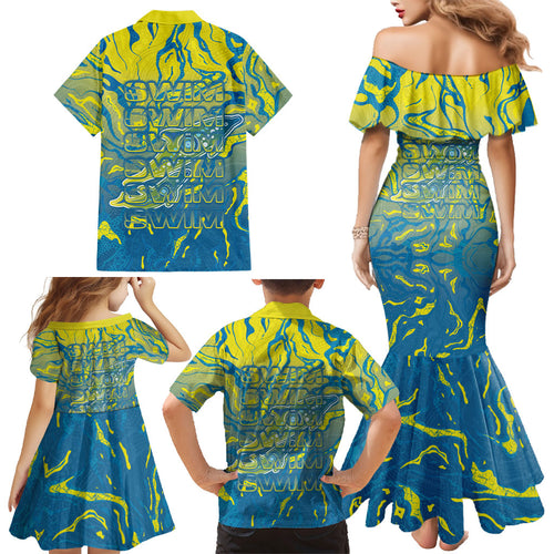 Australia National Swimming Team Family Matching Mermaid Dress and Hawaiian Shirt Aboriginal Shark Dot Pattern Ocean Art