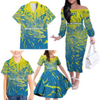 Australia National Swimming Team Family Matching Off The Shoulder Long Sleeve Dress and Hawaiian Shirt Aboriginal Shark Dot Pattern Ocean Art