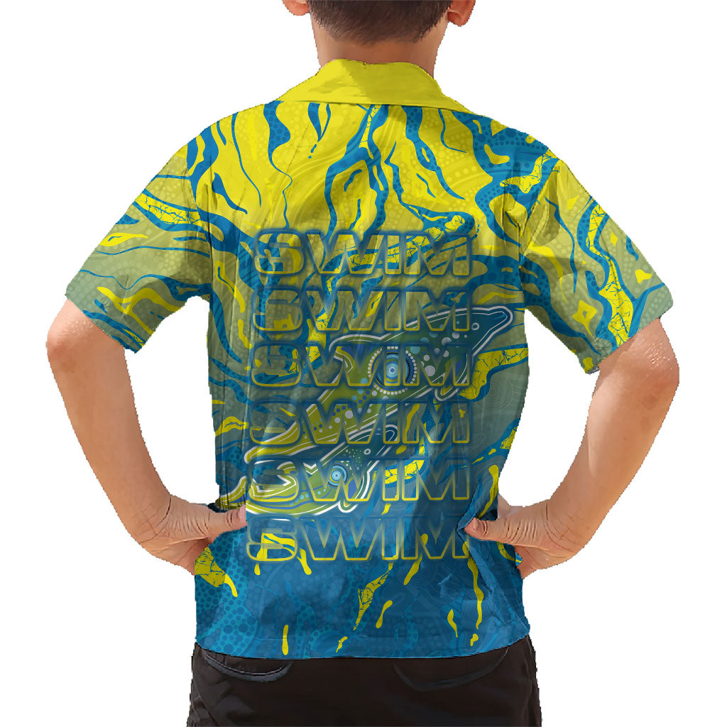 Australia National Swimming Team Family Matching Off The Shoulder Long Sleeve Dress and Hawaiian Shirt Aboriginal Shark Dot Pattern Ocean Art