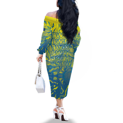 Australia National Swimming Team Family Matching Off The Shoulder Long Sleeve Dress and Hawaiian Shirt Aboriginal Shark Dot Pattern Ocean Art