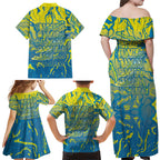 Australia National Swimming Team Family Matching Off Shoulder Maxi Dress and Hawaiian Shirt Aboriginal Shark Dot Pattern Ocean Art