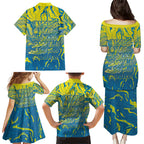 Australia National Swimming Team Family Matching Puletasi and Hawaiian Shirt Aboriginal Shark Dot Pattern Ocean Art