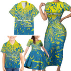 Australia National Swimming Team Family Matching Short Sleeve Bodycon Dress and Hawaiian Shirt Aboriginal Shark Dot Pattern Ocean Art
