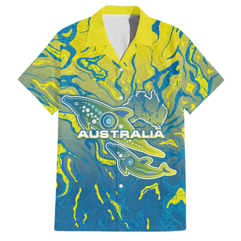 Australia National Swimming Team Family Matching Short Sleeve Bodycon Dress and Hawaiian Shirt Aboriginal Shark Dot Pattern Ocean Art