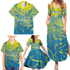 Australia National Swimming Team Family Matching Summer Maxi Dress and Hawaiian Shirt Aboriginal Shark Dot Pattern Ocean Art