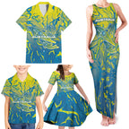 Australia National Swimming Team Family Matching Tank Maxi Dress and Hawaiian Shirt Aboriginal Shark Dot Pattern Ocean Art