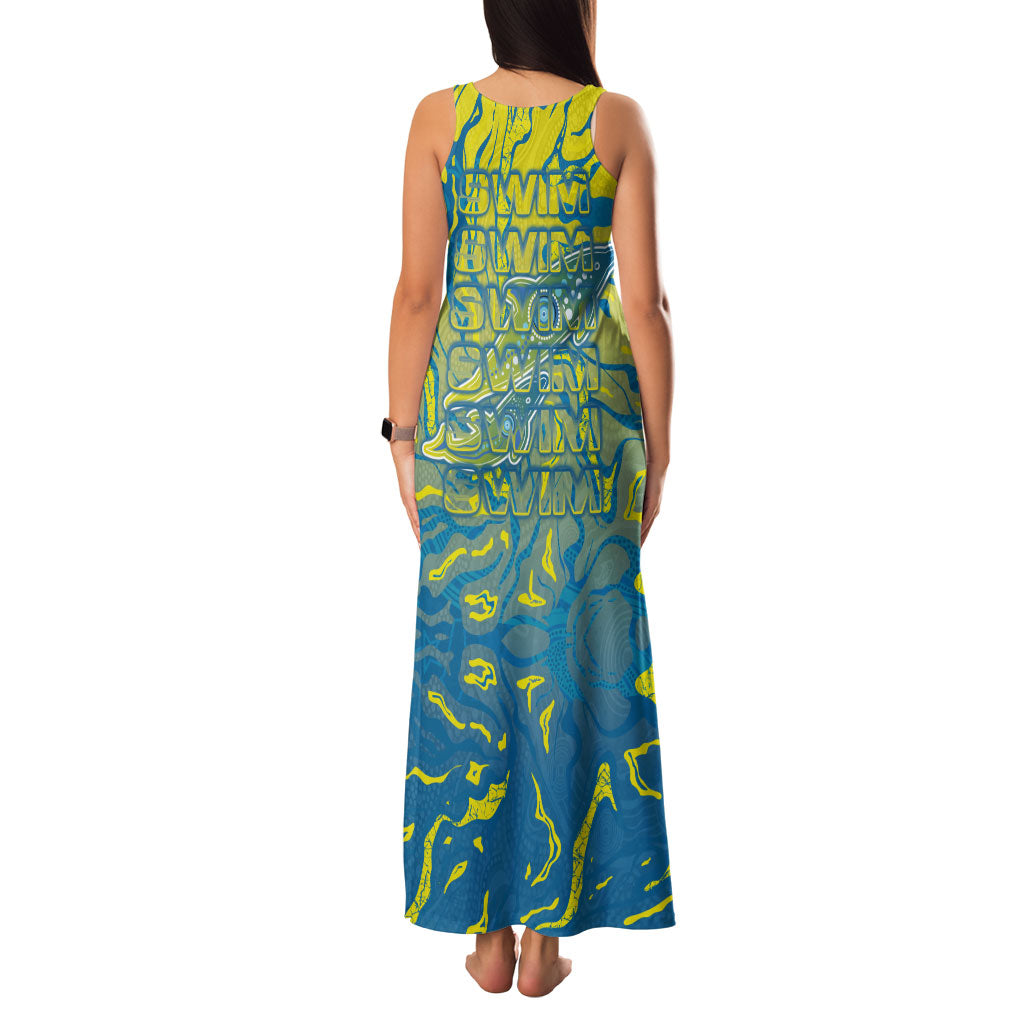 Australia National Swimming Team Family Matching Tank Maxi Dress and Hawaiian Shirt Aboriginal Shark Dot Pattern Ocean Art
