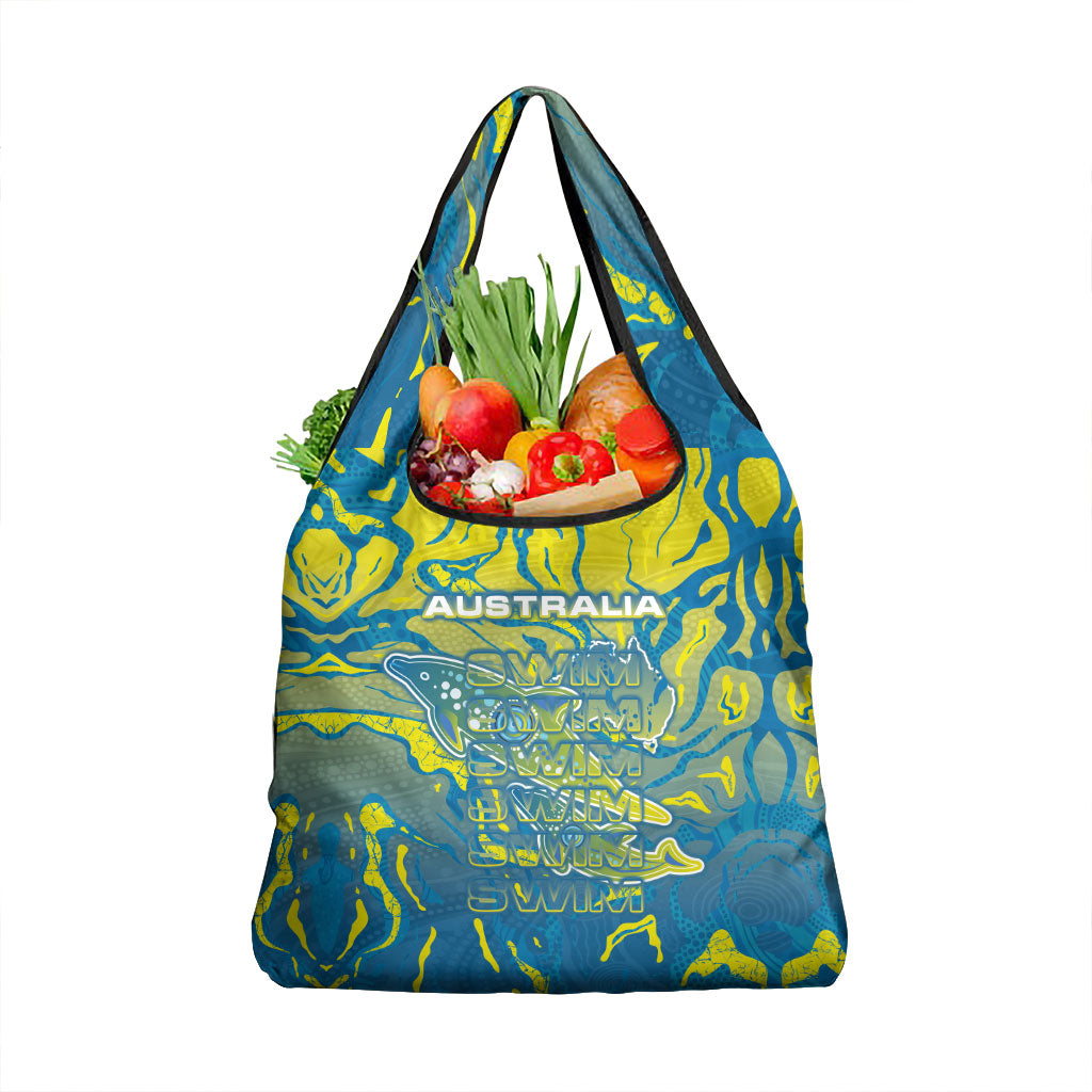 Australia National Swimming Team Grocery Bag Aboriginal Shark Dot Pattern Ocean Art