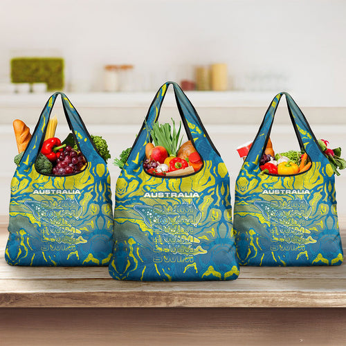 Australia National Swimming Team Grocery Bag Aboriginal Shark Dot Pattern Ocean Art