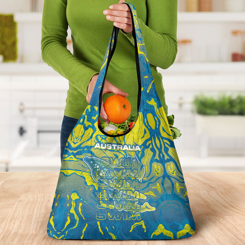 Australia National Swimming Team Grocery Bag Aboriginal Shark Dot Pattern Ocean Art