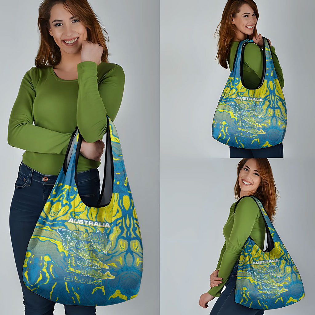 Australia National Swimming Team Grocery Bag Aboriginal Shark Dot Pattern Ocean Art