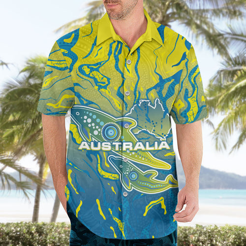 Australia National Swimming Team Hawaiian Shirt Aboriginal Shark Dot Pattern Ocean Art