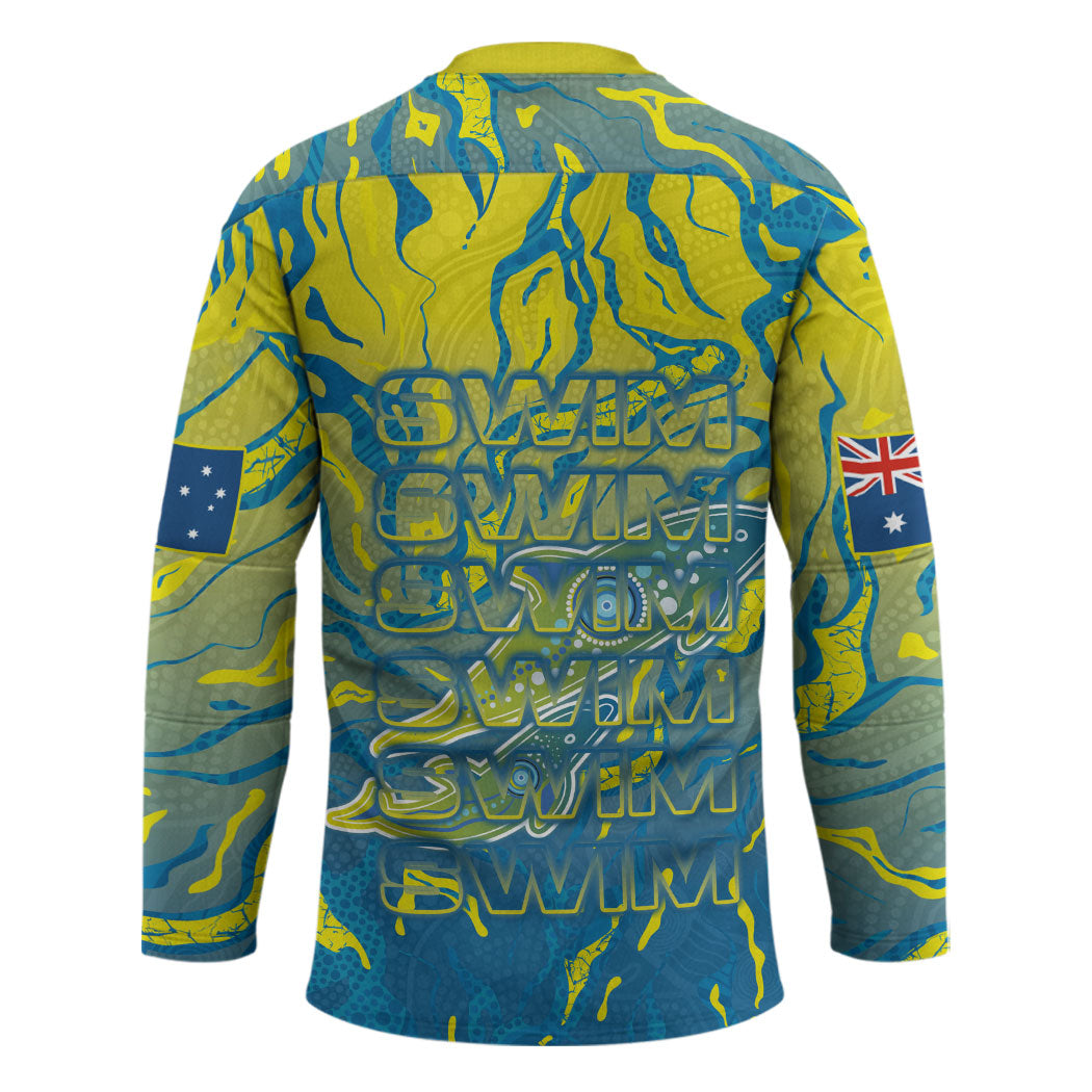 Australia National Swimming Team Hockey Jersey Aboriginal Shark Dot Pattern Ocean Art