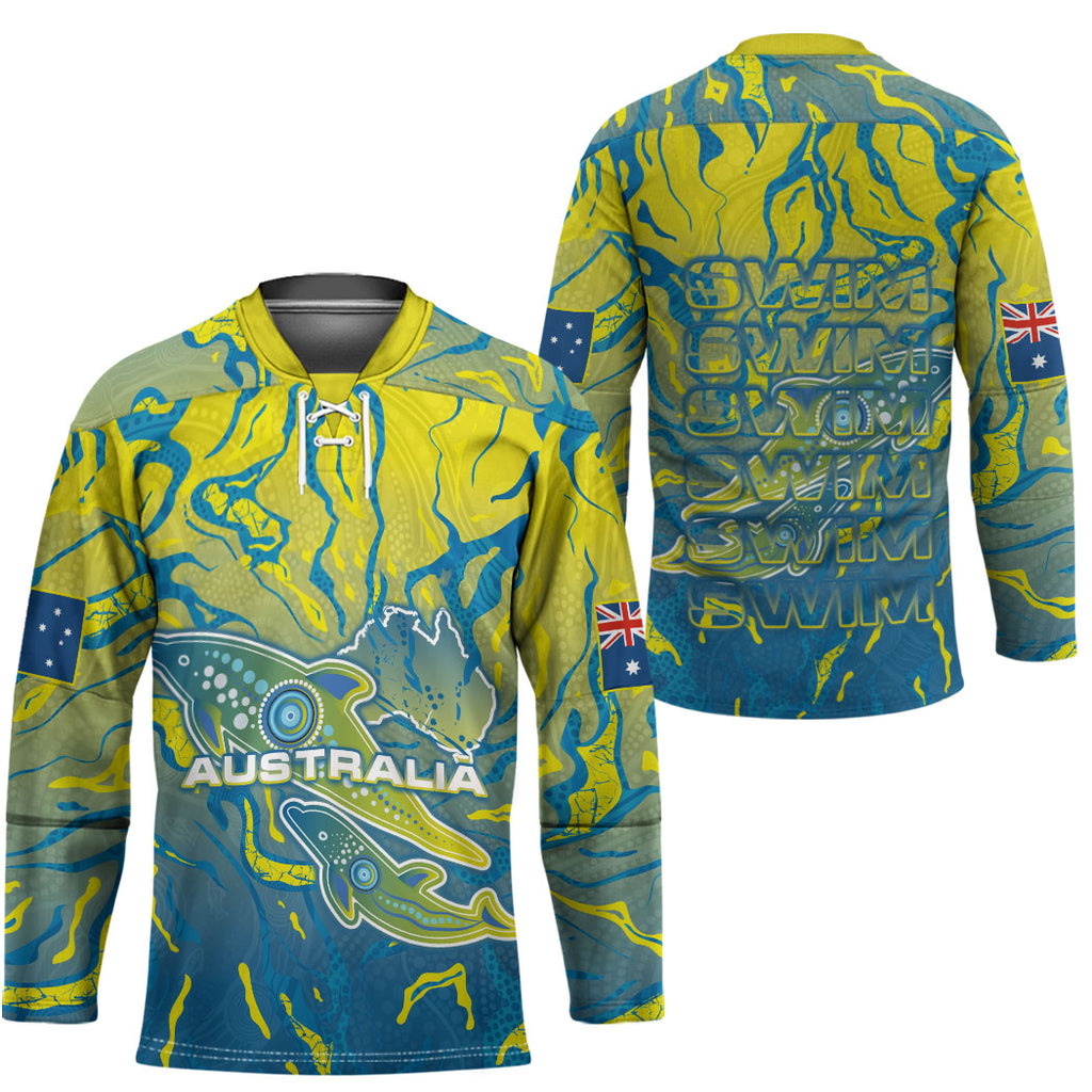 Australia National Swimming Team Hockey Jersey Aboriginal Shark Dot Pattern Ocean Art