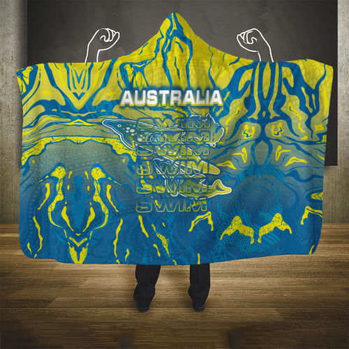 Australia National Swimming Team Hooded Blanket Aboriginal Shark Dot Pattern Ocean Art