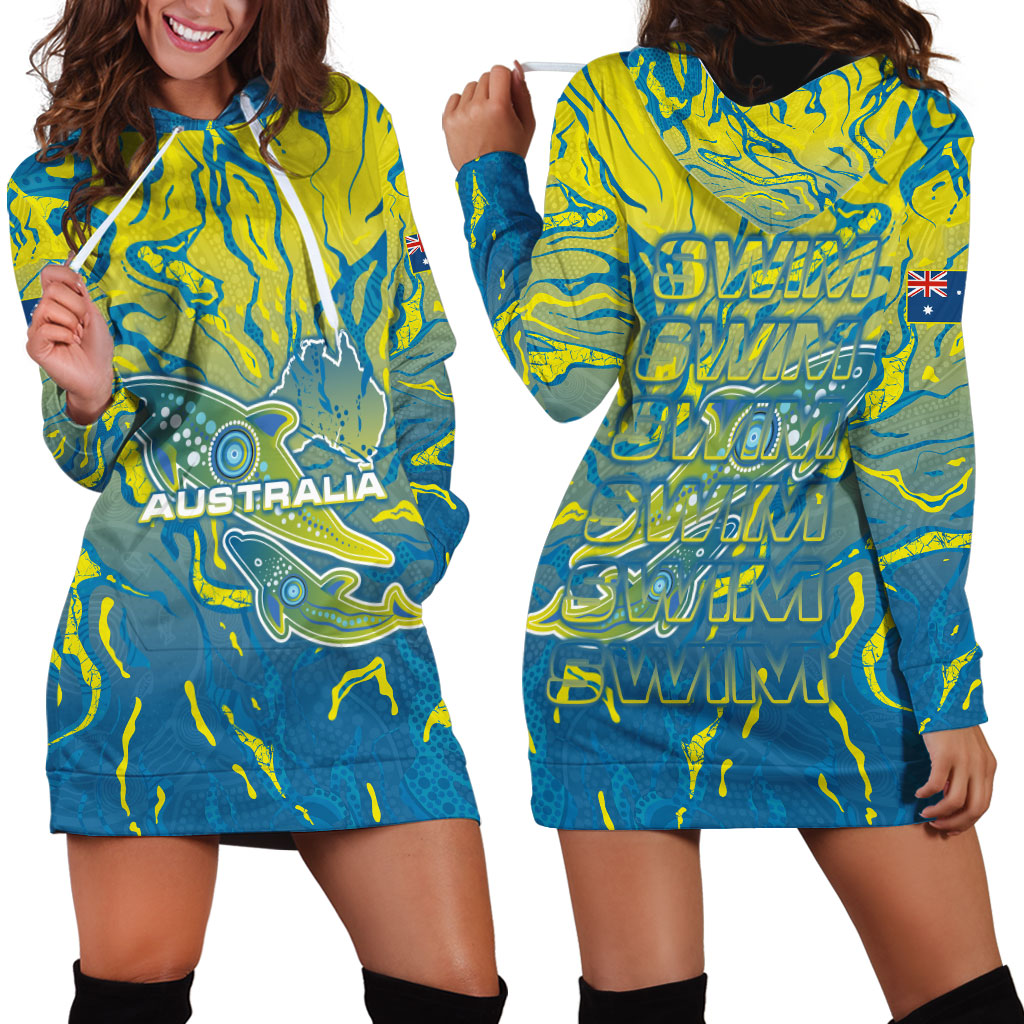 Australia National Swimming Team Hoodie Dress Aboriginal Shark Dot Pattern Ocean Art
