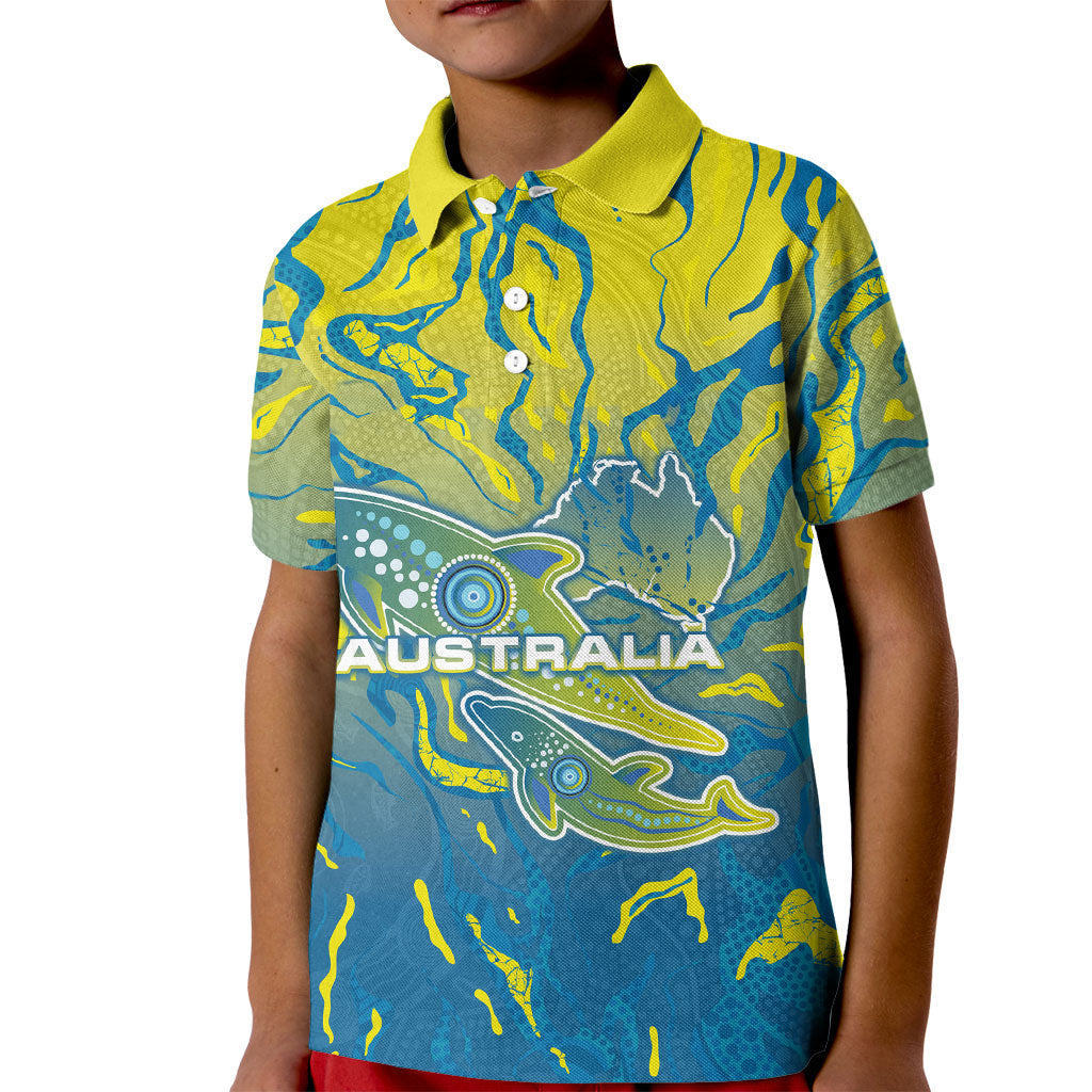 Australia National Swimming Team Kid Polo Shirt Aboriginal Shark Dot Pattern Ocean Art