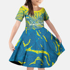 Australia National Swimming Team Kid Short Sleeve Dress Aboriginal Shark Dot Pattern Ocean Art