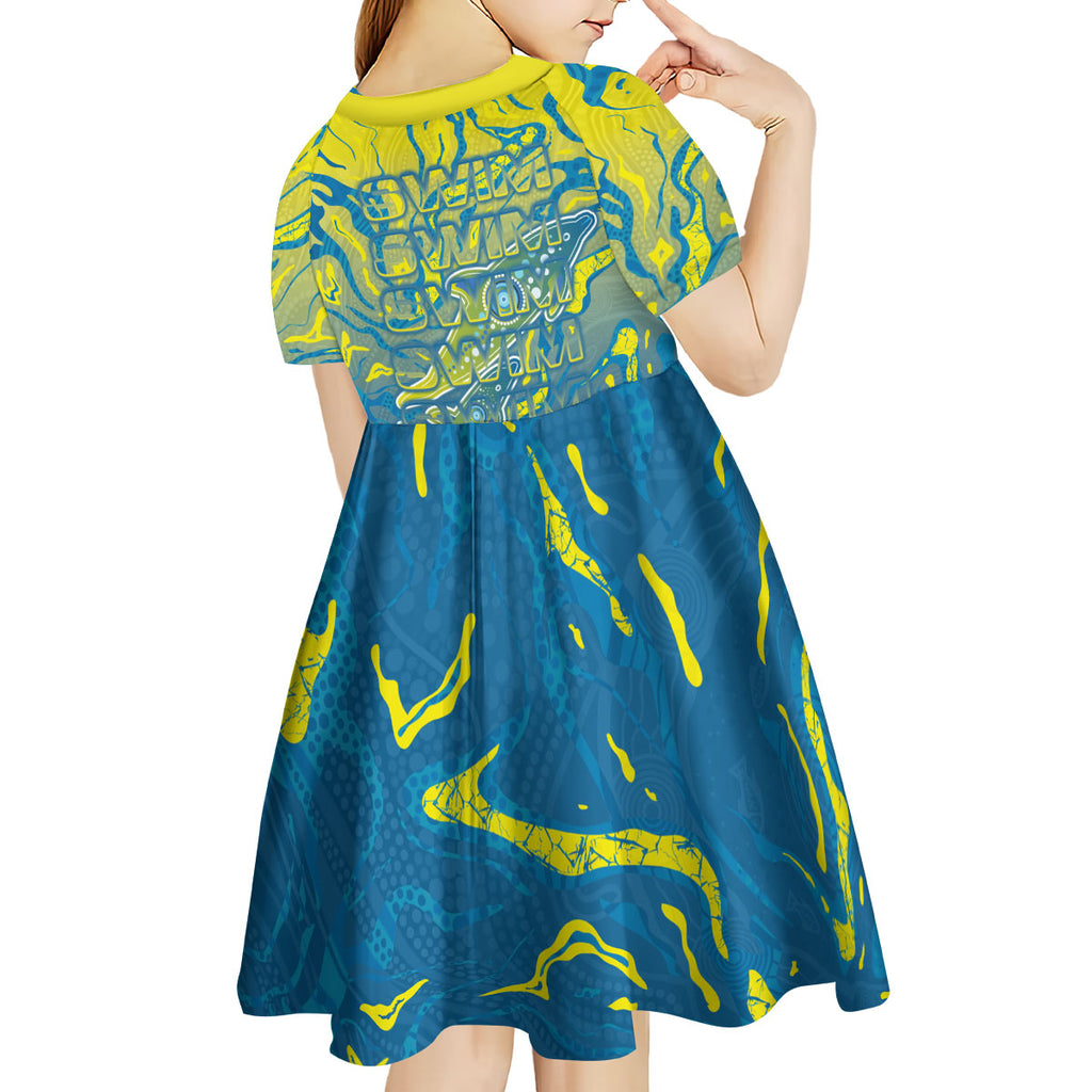 Australia National Swimming Team Kid Short Sleeve Dress Aboriginal Shark Dot Pattern Ocean Art