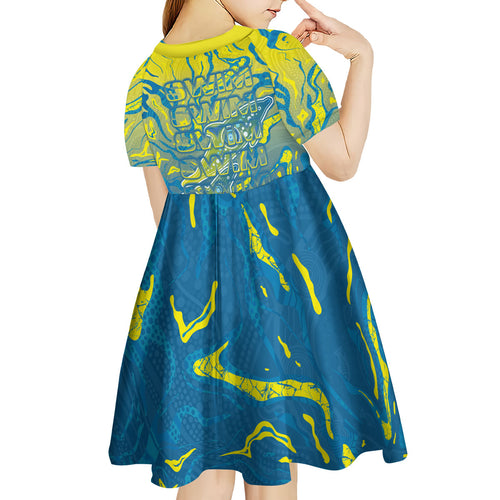 Australia National Swimming Team Kid Short Sleeve Dress Aboriginal Shark Dot Pattern Ocean Art