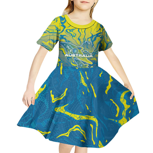 Australia National Swimming Team Kid Short Sleeve Dress Aboriginal Shark Dot Pattern Ocean Art