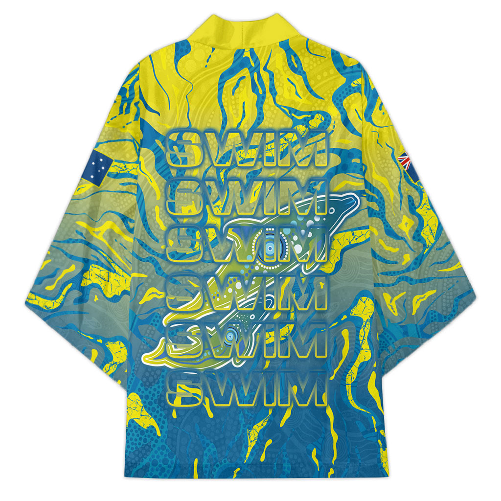 Australia National Swimming Team Kimono Aboriginal Shark Dot Pattern Ocean Art