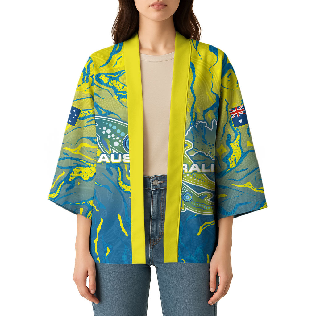 Australia National Swimming Team Kimono Aboriginal Shark Dot Pattern Ocean Art